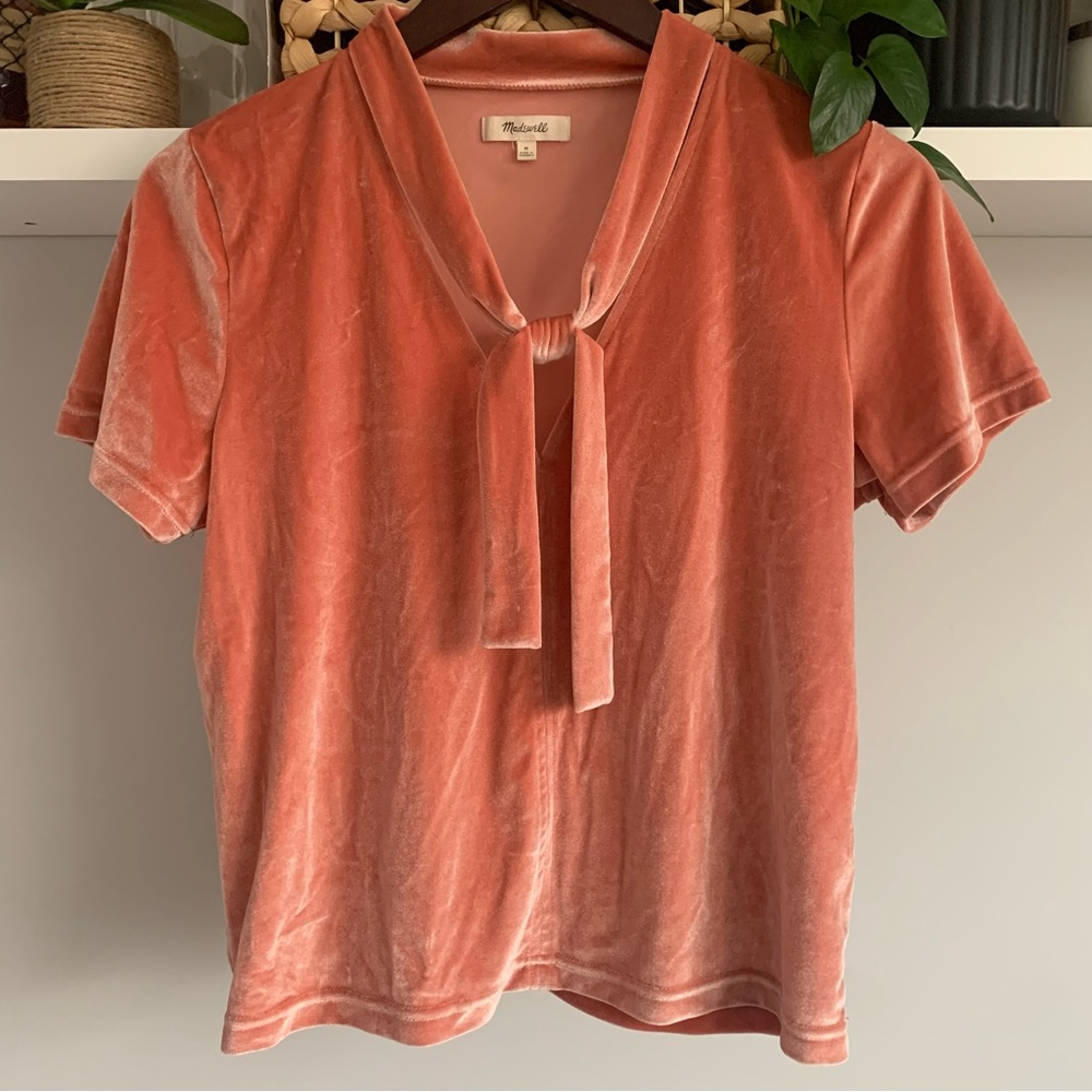 • [Madewell] Velvet Tie Neck Top • - Picture 2 of 10